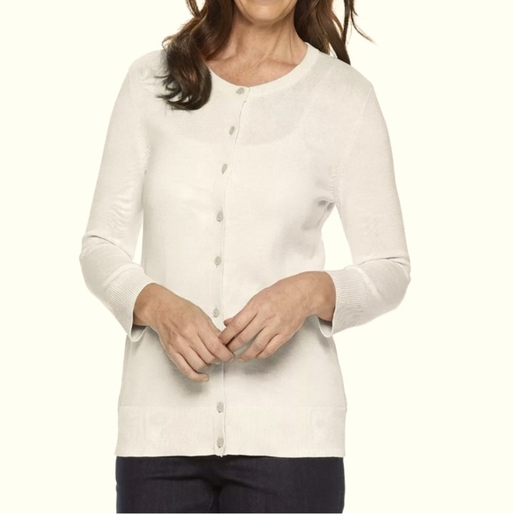 Croft & Barrow Ivory Ecru Button Down Long Sleeve Cardigan Size M NWOT - Picture 1 of 8